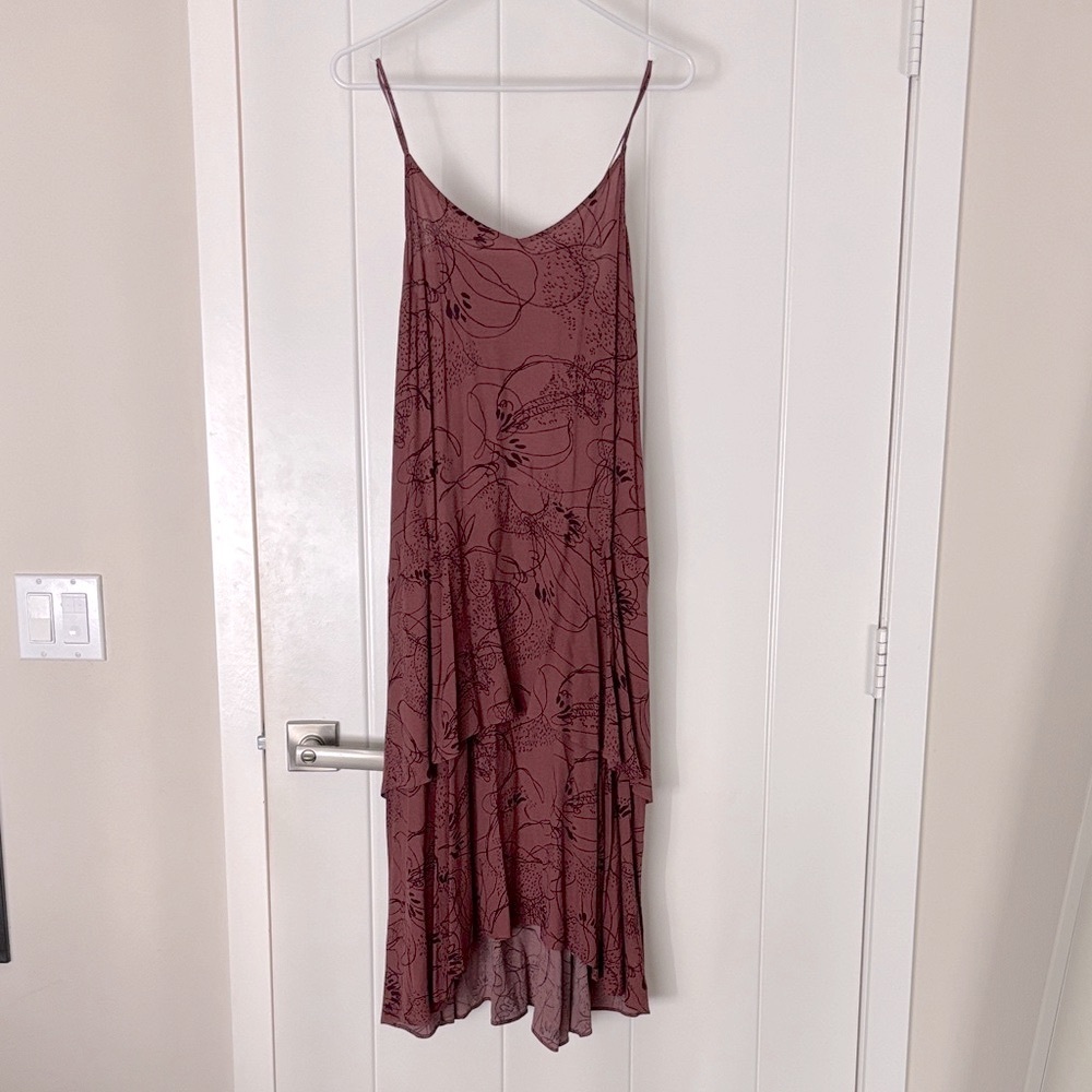 Leith Burgundy Floral midi Tiered Dress